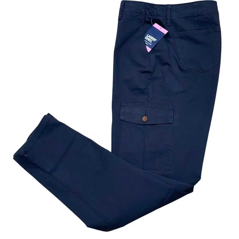 Lands' End Women's Cargo Chino‎ Navy Blue Pant Size 4 NWT